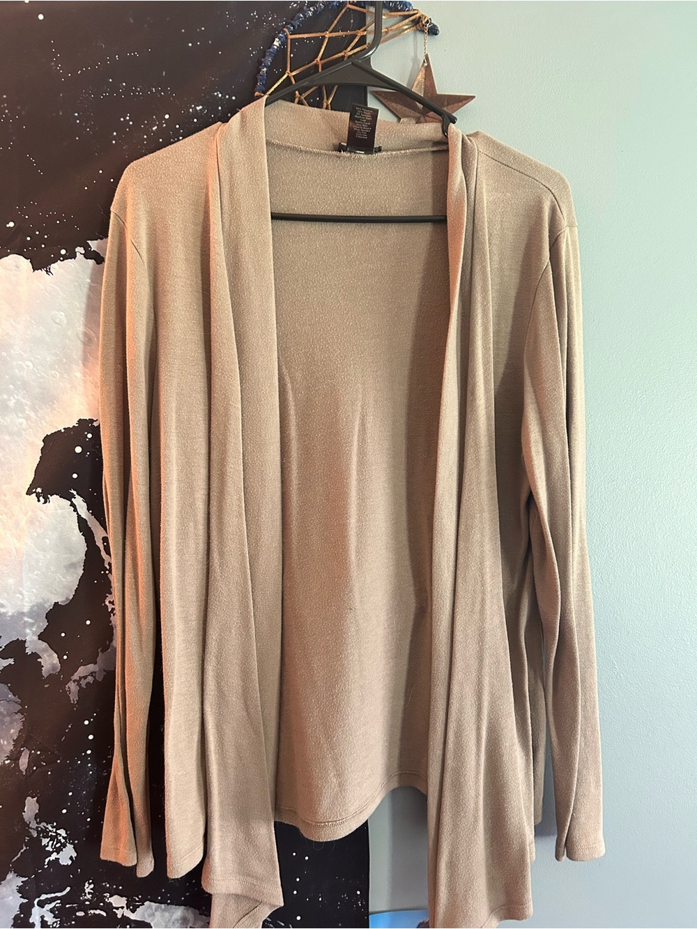 Light Tan Open-Front Womens Cardigan Sweater